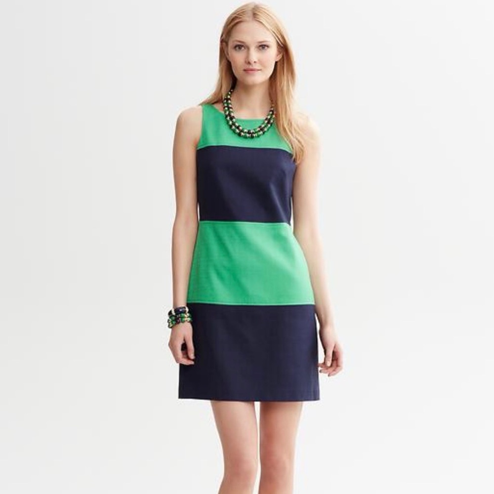 Banana Republic Green and Navy Colorblock Sleeveless Sheath Dress